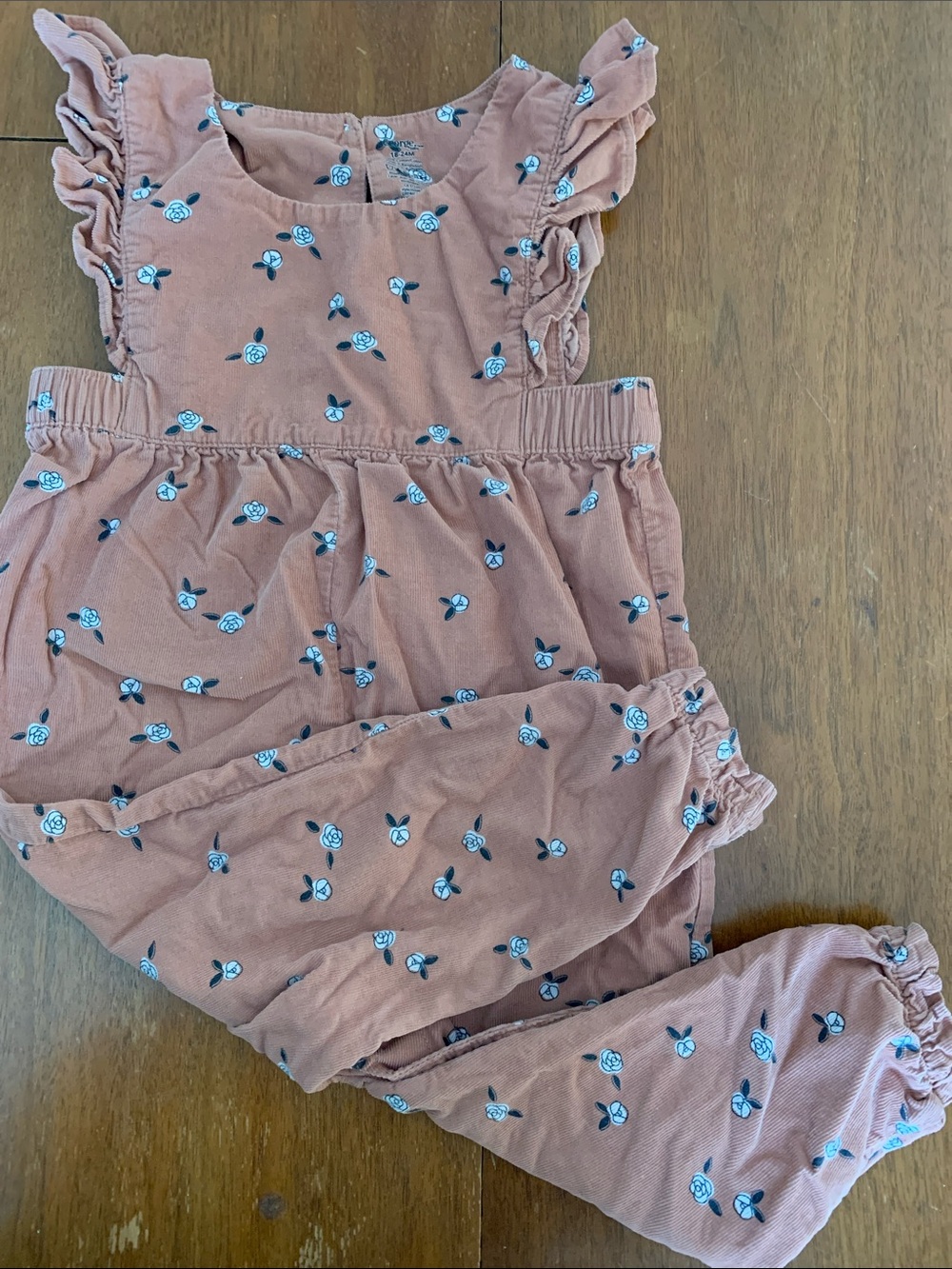 🫐3/$30 George Dusty Rose Floral Corduroy Ruffle Romper size 18-24m